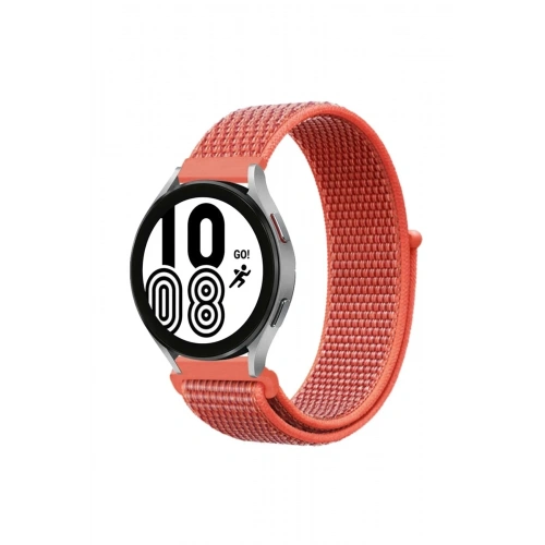 Mey İthalat®  Samsung Galaxy Watch 4 Hasırlı Cırtcırtlı Kordon - Turuncu