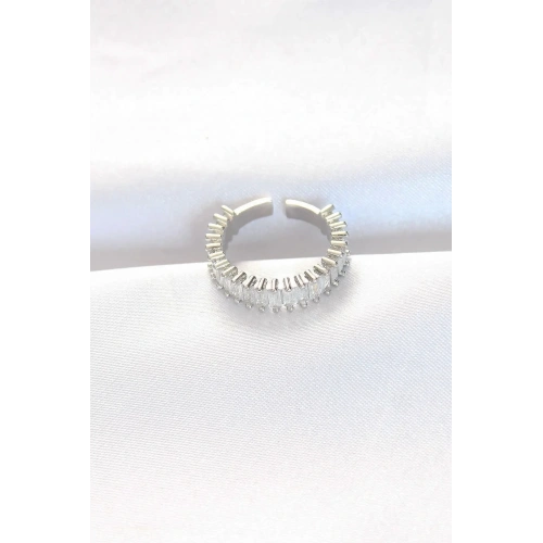 Mey İthalat® Sıralı Baget Taşlı Silver Renk Ayarlanabilir Yüzük