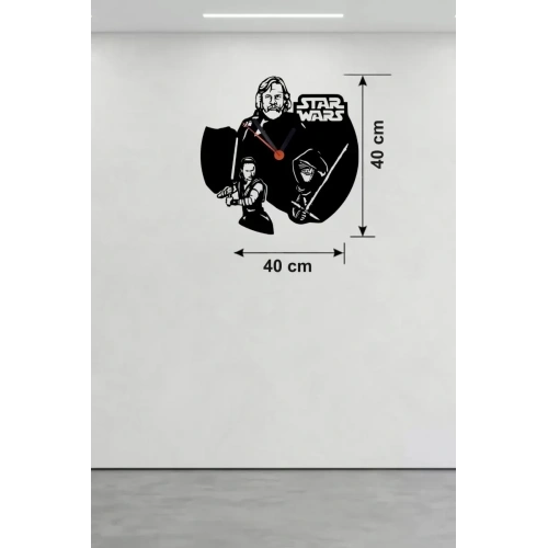 Mey İthalat® Star Wars Temalı Ahşap Duvar Saati - 40x40 cm Lazer Kesim Dekoratif