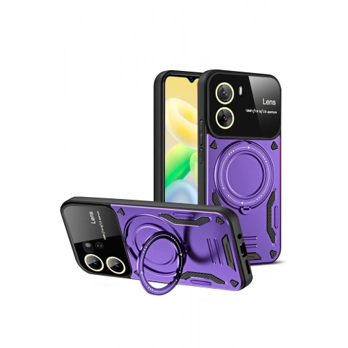 Mey İthalat®  Vivo Y16 Kılıf Joy Lens Standlı Kapak - Mor