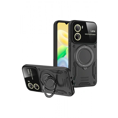 Mey İthalat®  Vivo Y16 Kılıf Joy Lens Standlı Kapak - Siyah