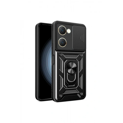 Mey İthalat®  Vivo Y18 Kılıf Pars Lens Yüzüklü Silikon - Siyah