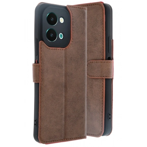 Mey İthalat®  Vivo Y28 Kılıf Trend S Plus Kapaklı Kılıf - Taba