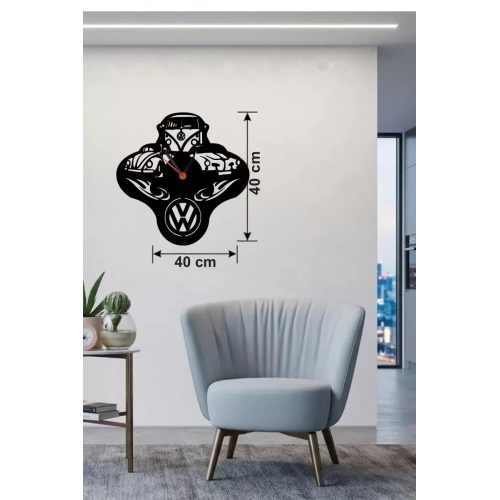 Mey İthalat® Vosvos ve Retro Araba Temalı Ahşap Duvar Saati - 40x40 cm Lazer Kesim