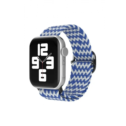 Mey İthalat®   Watch 38mm Star Kordon - Zigzag Beyaz-Mavi