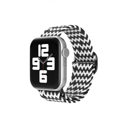 Mey İthalat®   Watch 38mm Star Kordon - Zigzag Siyah-Beyaz