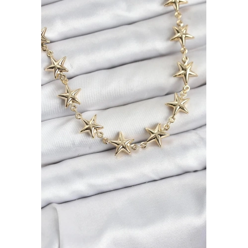 Mey İthalat® Yıldız Model Pirinç Gold Renk Kadın Kolye