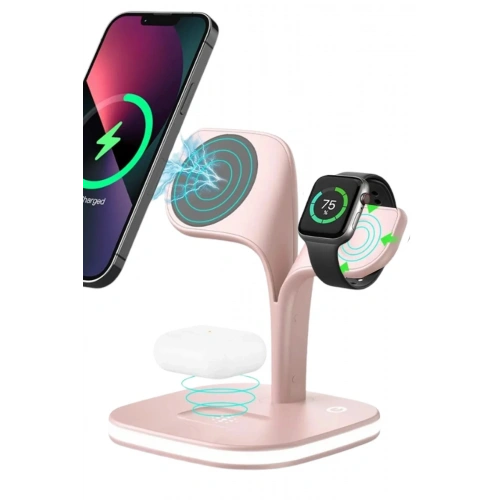 Mey İthalat®  YM-UD22 Kablosuz Şarj Masaüstü Set - Pembe