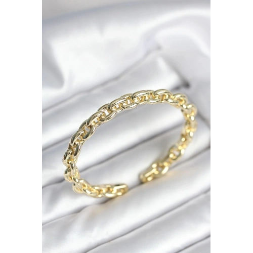 Mey İthalat® Zincir Model Gold Renk Pirinç Kadın Bileklik