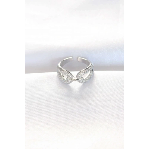 Mey İthalat® Zirkon Taşlı Silver Renk Ayarlanabilir Yüzük