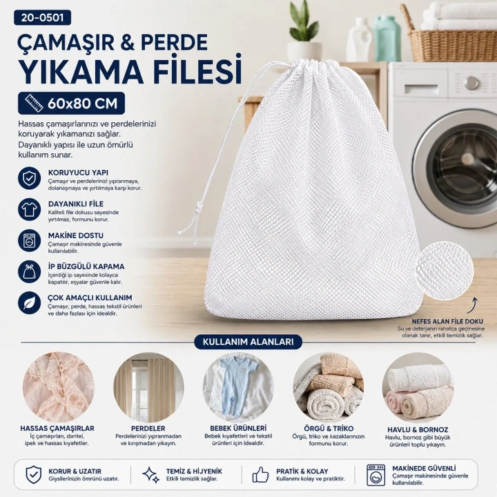 30 ADET 60X80CM ÇAMAŞIR - PERDE YIKAMA FİLESİ (5468)