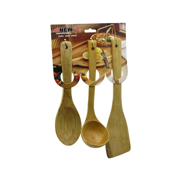 3PCS AHŞAP BAMBU  MUTFAK SERVİS SETİ  KAŞIK=27CM - KEPÇE=27CM - SPATULA=32CM (5468)