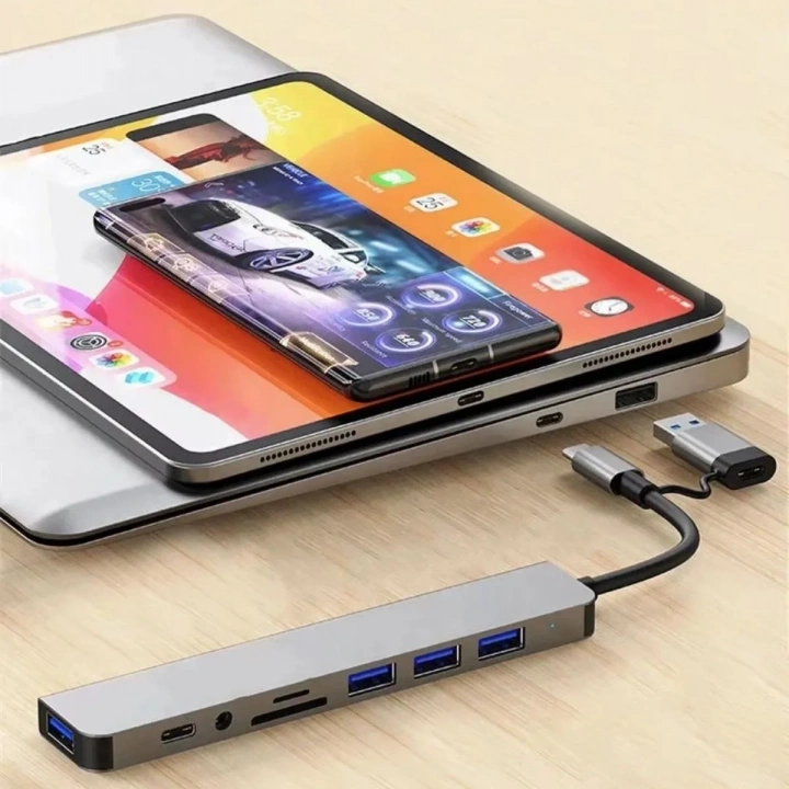 8 in 1 Usb Çevirici Notebook Macbook Type-C Uyumlu Görüntü Aktarıcı Hub (5468)