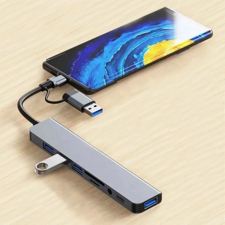 8 in 1 Usb Çevirici Notebook Macbook Type-C Uyumlu Görüntü Aktarıcı Hub (5468)