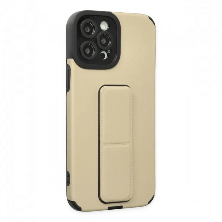 Apple iPhone 12 Pro Max Kılıf Mega Standlı Silikon - Gold