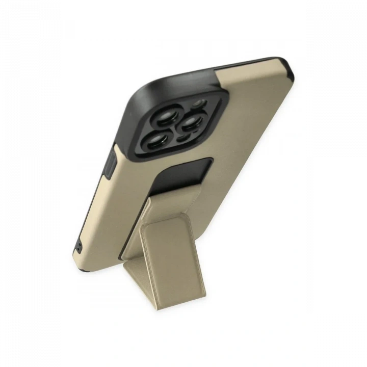 Apple iPhone 12 Pro Max Kılıf Mega Standlı Silikon - Gold