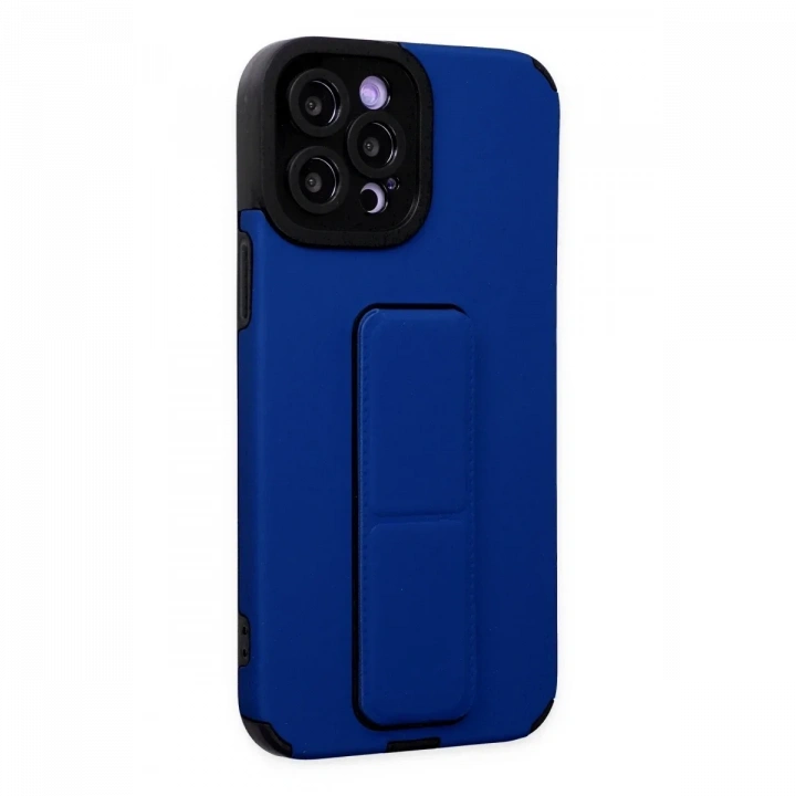 Apple iPhone 12 Pro Max Kılıf Mega Standlı Silikon - Mavi