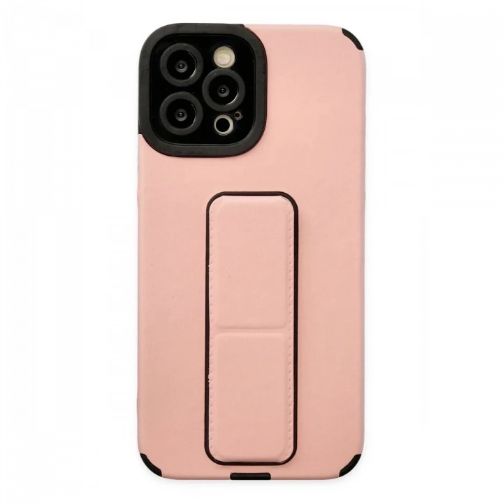 Apple iPhone 12 Pro Max Kılıf Mega Standlı Silikon - Pudra