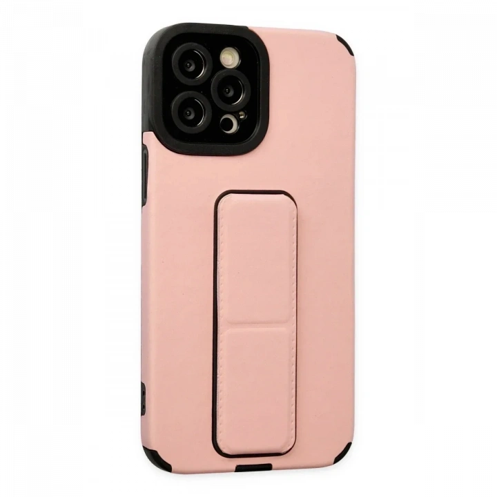 Apple iPhone 12 Pro Max Kılıf Mega Standlı Silikon - Pudra