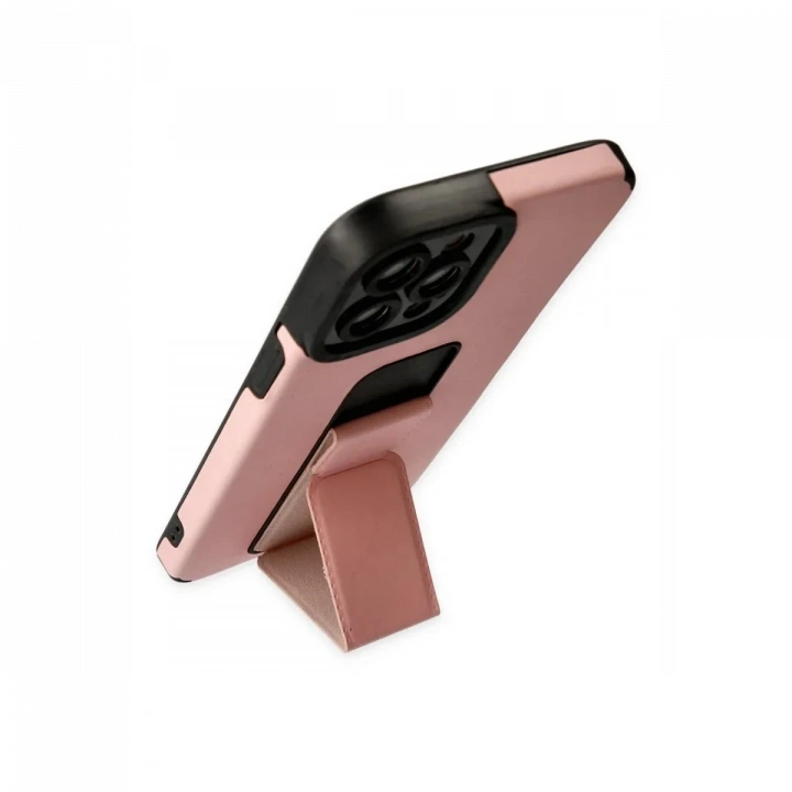Apple iPhone 12 Pro Max Kılıf Mega Standlı Silikon - Pudra
