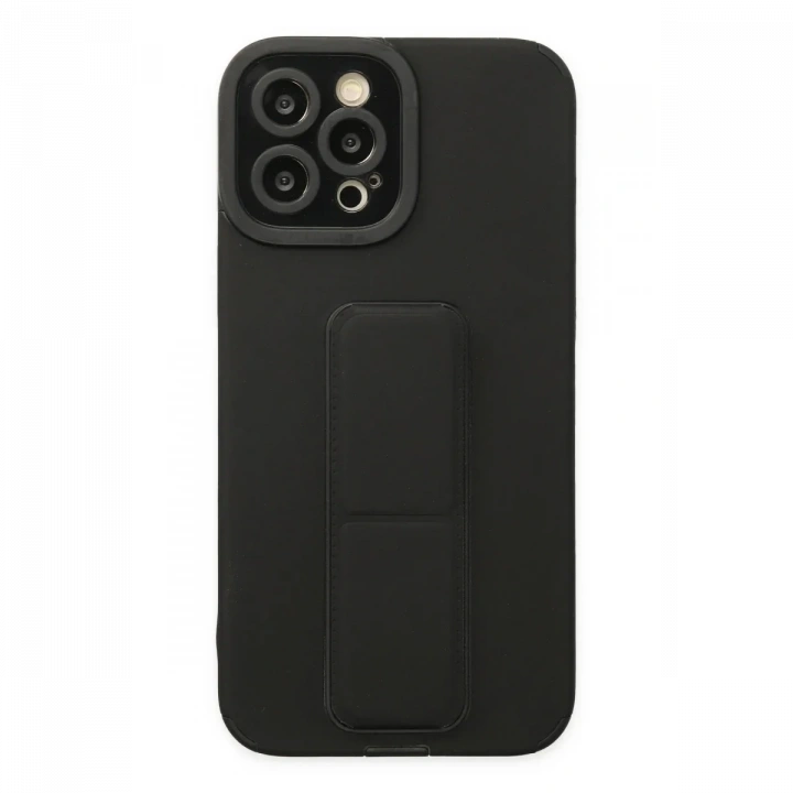 Apple iPhone 12 Pro Max Kılıf Mega Standlı Silikon - Siyah