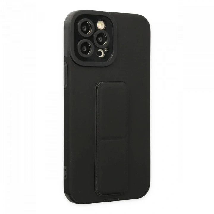 Apple iPhone 12 Pro Max Kılıf Mega Standlı Silikon - Siyah