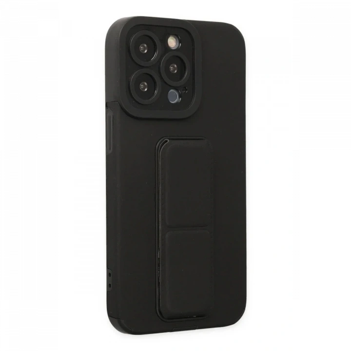 Apple iPhone 13 Pro Kılıf Mega Standlı Silikon - Siyah
