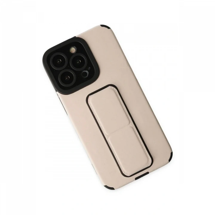 Apple iPhone 13 Pro Max Kılıf Mega Standlı Silikon - Gold