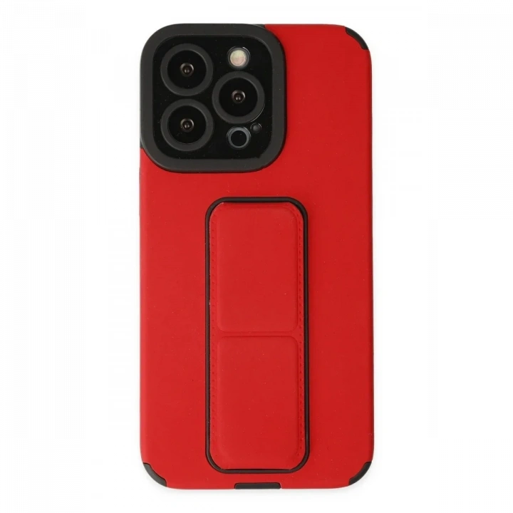 Apple iPhone 13 Pro Max Kılıf Mega Standlı Silikon - Kırmızı