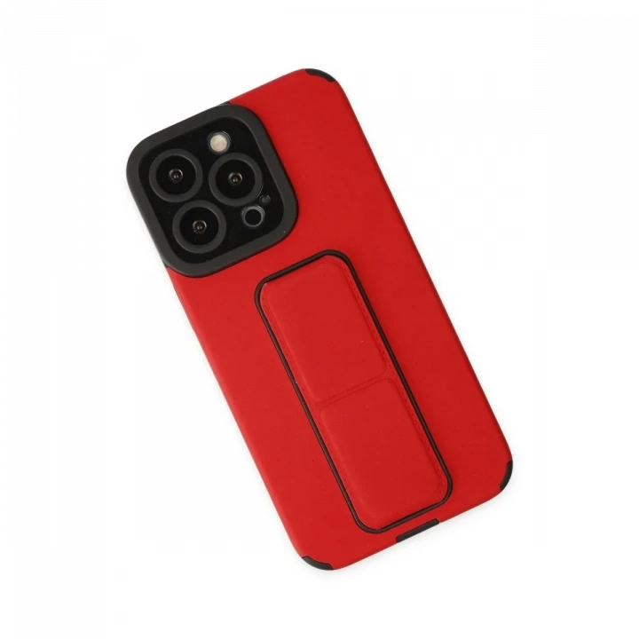 Apple iPhone 13 Pro Max Kılıf Mega Standlı Silikon - Kırmızı