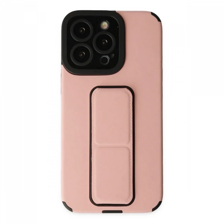 Apple iPhone 13 Pro Max Kılıf Mega Standlı Silikon - Pudra