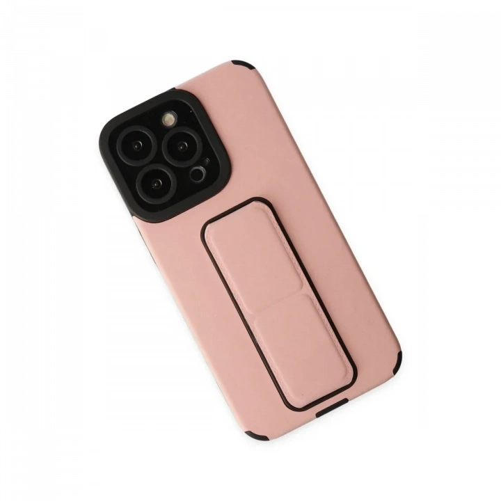 Apple iPhone 13 Pro Max Kılıf Mega Standlı Silikon - Pudra