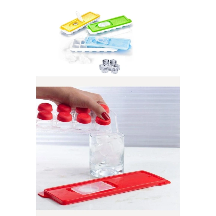 BiiShe® 12li Kapaklı Yapışmaz Silikon Tabanlı Plastik Küp Buz Kalıbı