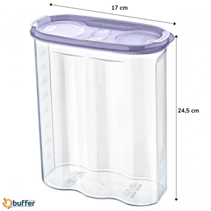 BiiShe® 2 Kapaklı Ölçekli Erzak Kuru Gıda Saklama Kutusu Kabı 2,4 Litre-SA940