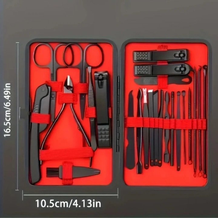BiiShe® 24 Parça Kendiliğinden Deri Çantalı Seyahat Tipi Manikür Pedikür Seti