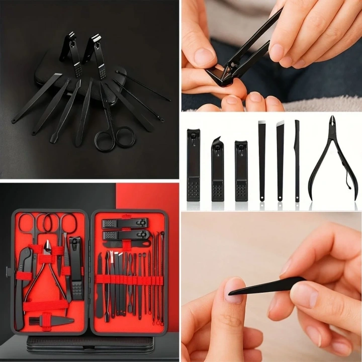 BiiShe® 24 Parça Kendiliğinden Deri Çantalı Seyahat Tipi Manikür Pedikür Seti