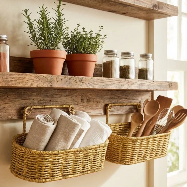 BiiShe® 2’li Duvar Askılı Plastik Rattan Organizer – Oval Hasır Görünümlü Mutfak Raf Sepeti, Banyo ve Ev İçi Düzenleme Ünitesi