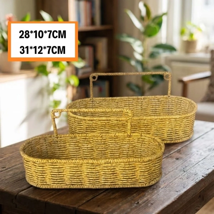 BiiShe® 2’li Duvar Askılı Plastik Rattan Organizer – Oval Hasır Görünümlü Mutfak Raf Sepeti, Banyo ve Ev İçi Düzenleme Ünitesi
