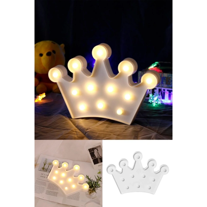 BiiShe® 3D Dekoratif Pilli Kraliçe Tacı Model Led Masa ve Gece Lambası