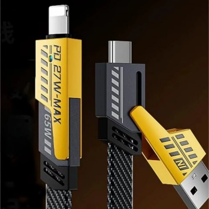 BiiShe® 4in1 65W Hızlı Şarj Kablosu – Type-C to USB-A + Type-C to Lightning, 27W PD Destekli Çoklu Şarj Kablo