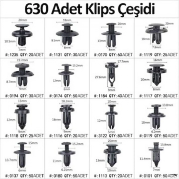 BiiShe® 630 Adet Trim Klips Seti – Oto Panel, Kapı Döşeme, Tampon ve Pervaz İçin Evrensel Raptiye Bağlantı Elemanları
