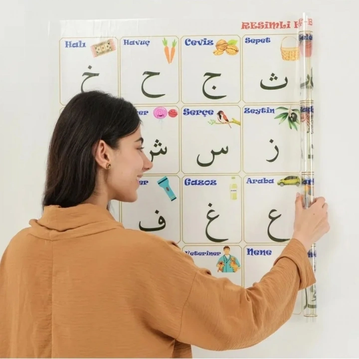 BiiShe® 70x100 cm Statik Kağıt Elif-Ba Öğrenme Tahtası
