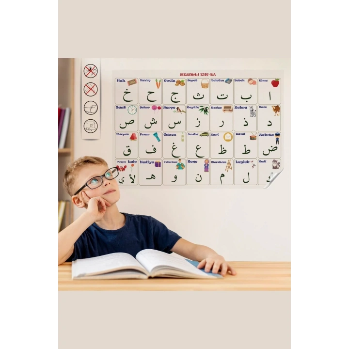 BiiShe® 70x100 cm Statik Kağıt Elif-Ba Öğrenme Tahtası