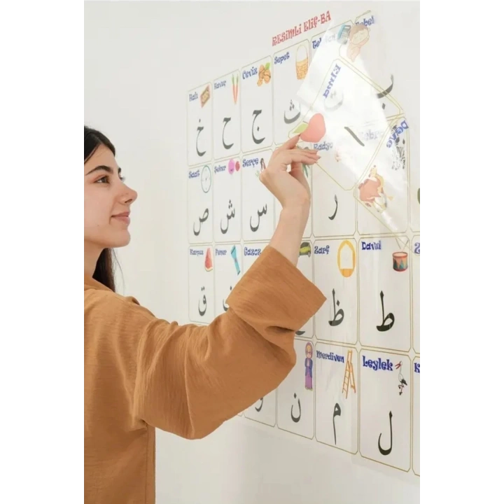 BiiShe® 70x100 cm Statik Kağıt Elif-Ba Öğrenme Tahtası
