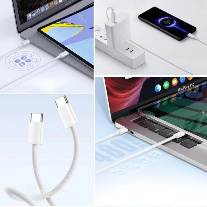 BiiShe® Apple 15/15 Pro Type-C to Type-C Hasır Örgü Hızlı Şarj Kablosu (1m)