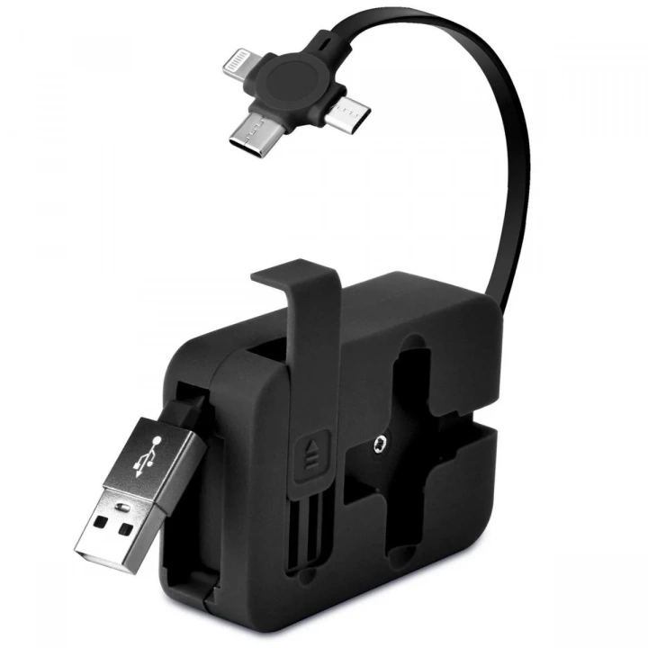BiiShe® Cep Tipi Telefon Tutuculu Makaralı Uzayıp Kısalabilen 3ü 1 Arada USB Şarj Kablosu