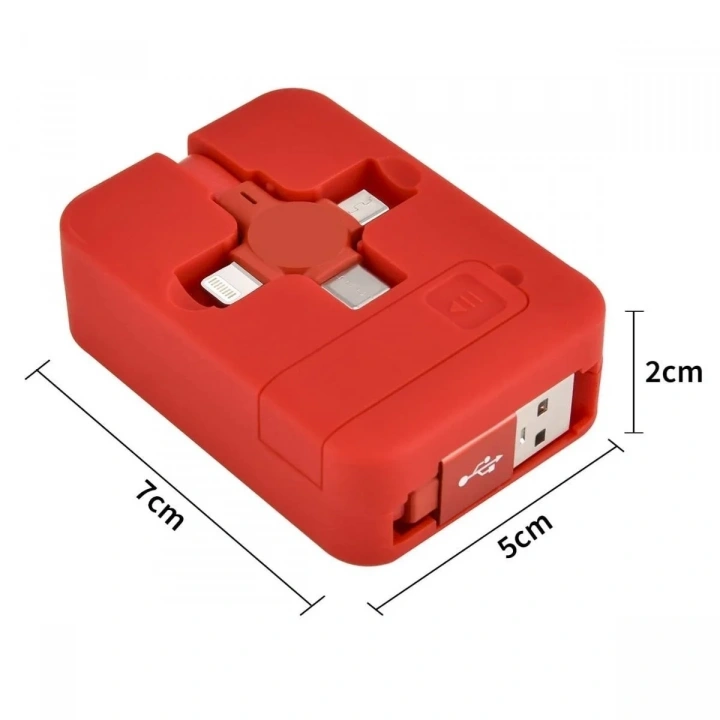 BiiShe® Cep Tipi Telefon Tutuculu Makaralı Uzayıp Kısalabilen 3ü 1 Arada USB Şarj Kablosu