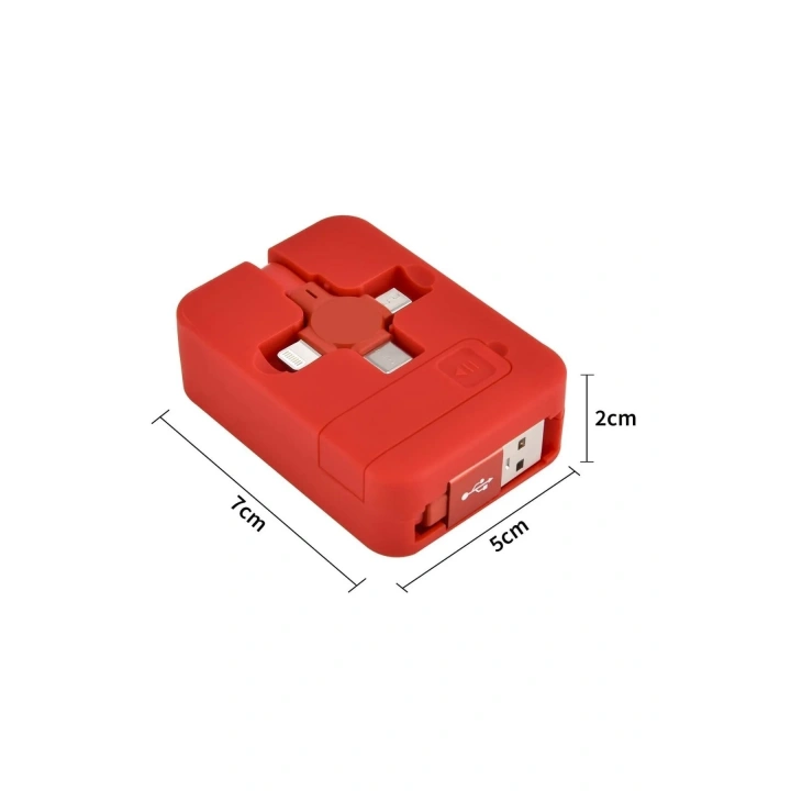 BiiShe® Cep Tipi Telefon Tutuculu Makaralı Uzayıp Kısalabilen 3ü 1 Arada USB Şarj Kablosu