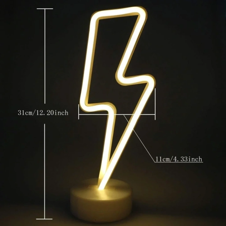 BiiShe® Dekoratif Şimşek Şeklinde Pilli Neon Led Lamba Süs Masa Lambası