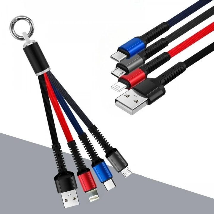 BiiShe® Işıklı Anahtarlık Model 3 in 1 USB Çıkışlı MİKRO,TYPE-C ve İphone Uyumlu Şarj Kablosu